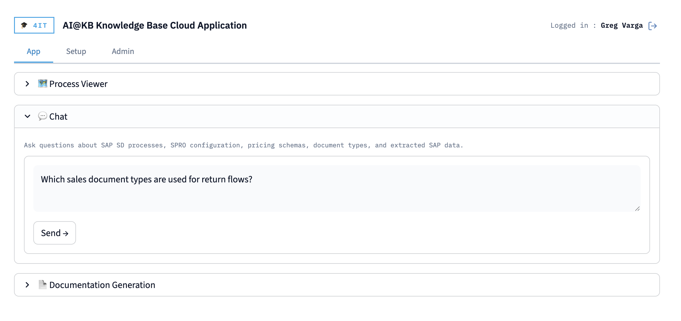 Chat — entering a question about return document types