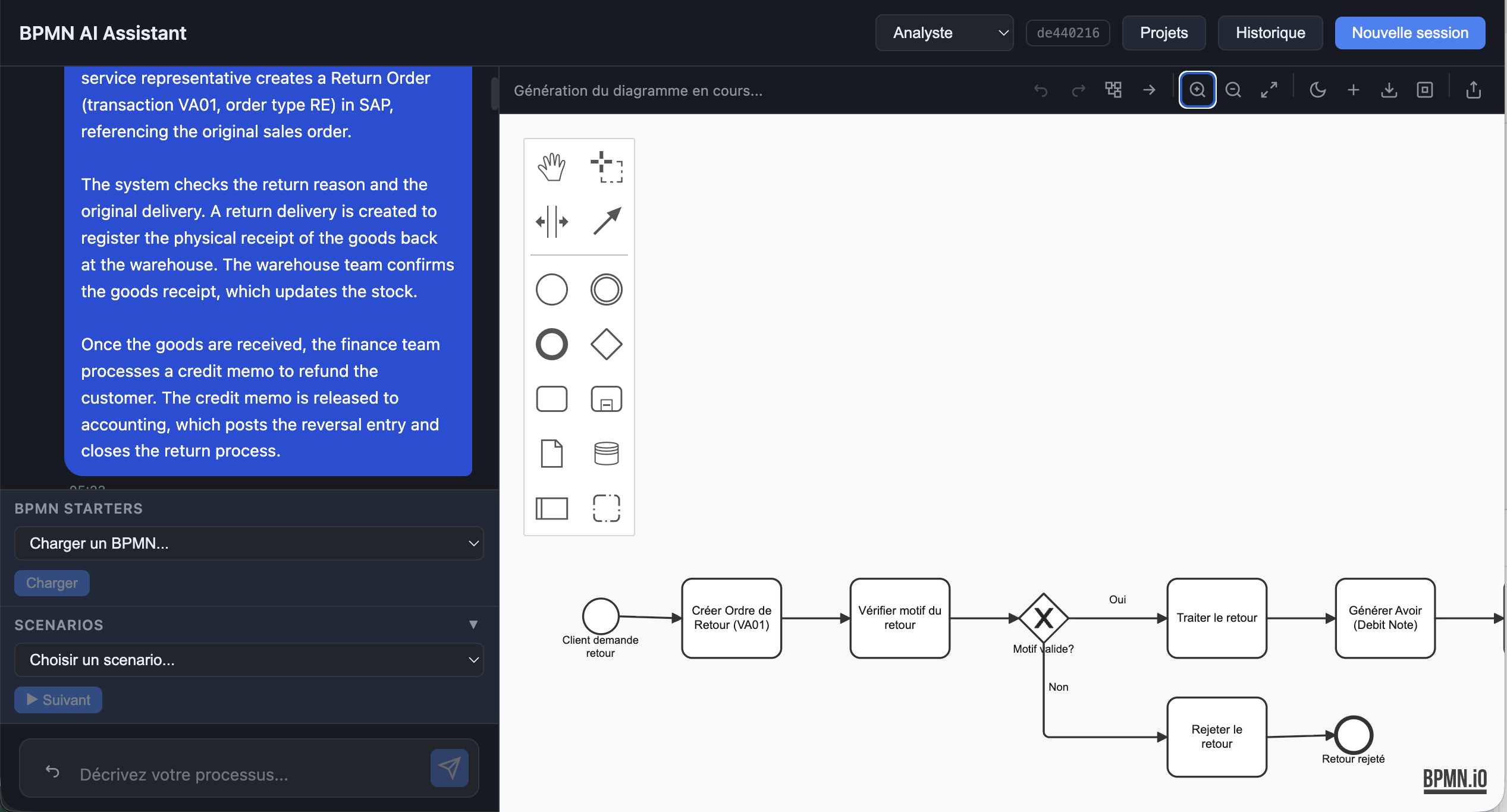 AI@BPMN — SAP SD Return Order process generated from a text description